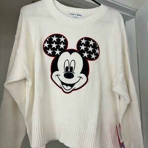 NWT Old Navy Women's Cream Mickey Mouse 4th of July sweater SZ Large